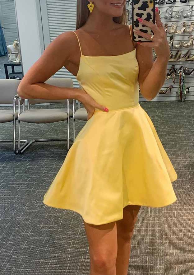 TingPo Wholesale A-line Square Neckline Sleeveless Short/Mini Charmeuse Homecoming Dress